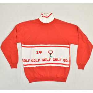 Hanes Men's VTG Pullover Sweater High Neck Cotton Red Size L I Love Golf Stained